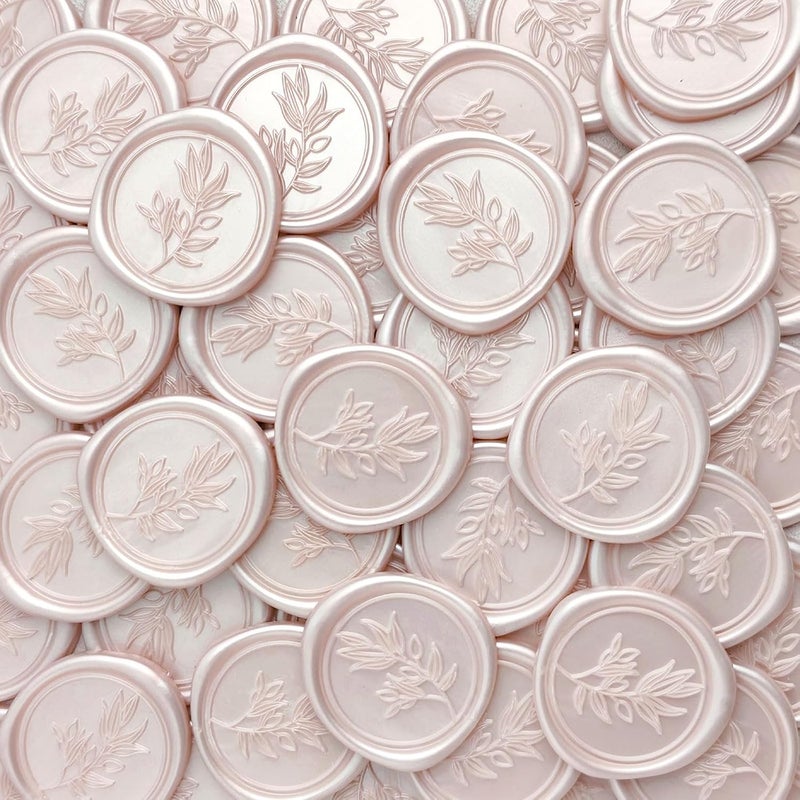 Pilloze 50Pcs Champagne Self-Adhesive Wax Seal Stickers - Wax Seal Perfect for Wedding Invitation or Envelope Good Adhesion and Easy to Use, Wedding Invitation Accessories - Image 1
